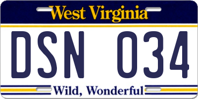 WV license plate DSN034