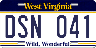 WV license plate DSN041