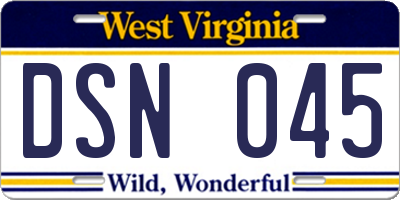 WV license plate DSN045