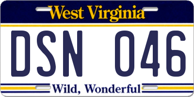 WV license plate DSN046