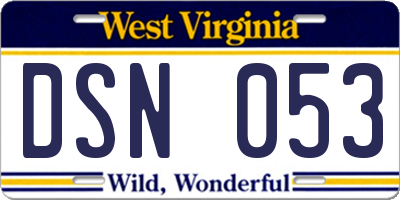 WV license plate DSN053
