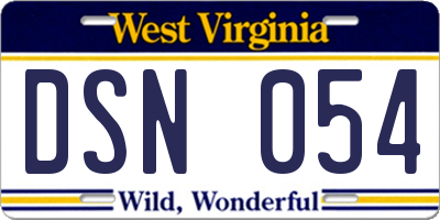 WV license plate DSN054