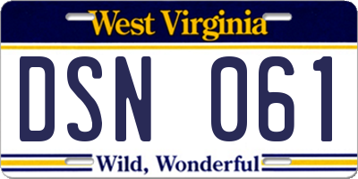 WV license plate DSN061