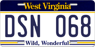 WV license plate DSN068