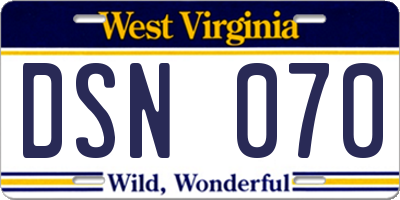 WV license plate DSN070