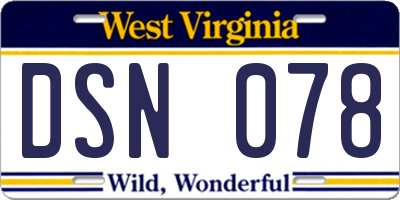 WV license plate DSN078