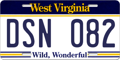 WV license plate DSN082