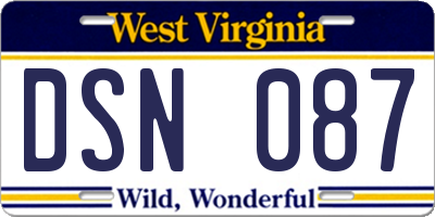 WV license plate DSN087