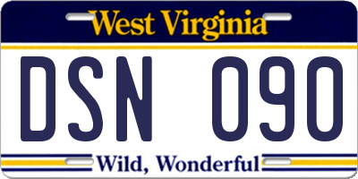 WV license plate DSN090