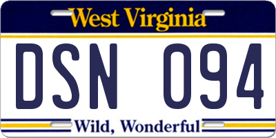 WV license plate DSN094