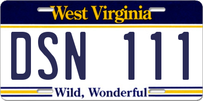 WV license plate DSN111