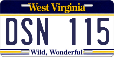 WV license plate DSN115