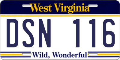 WV license plate DSN116