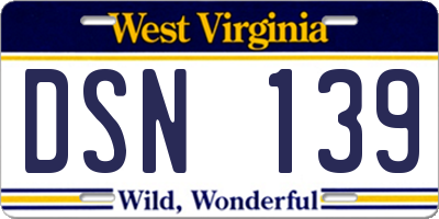 WV license plate DSN139