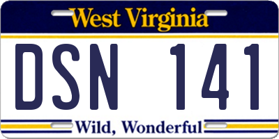 WV license plate DSN141