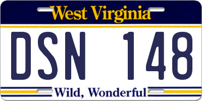 WV license plate DSN148