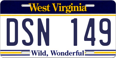 WV license plate DSN149