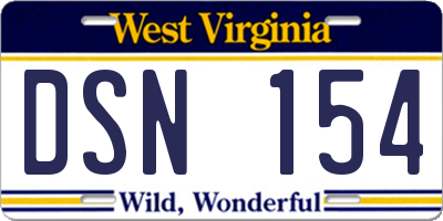 WV license plate DSN154