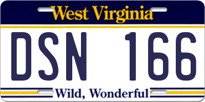 WV license plate DSN166