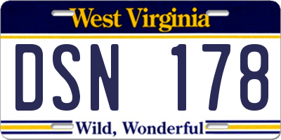 WV license plate DSN178