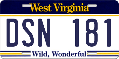 WV license plate DSN181