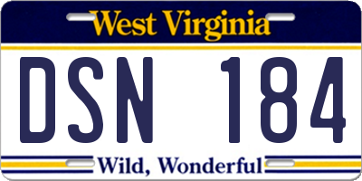 WV license plate DSN184