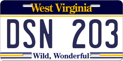 WV license plate DSN203