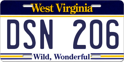 WV license plate DSN206