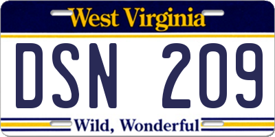 WV license plate DSN209