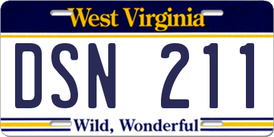 WV license plate DSN211