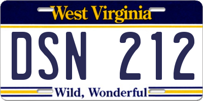 WV license plate DSN212