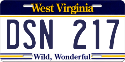 WV license plate DSN217