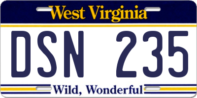 WV license plate DSN235