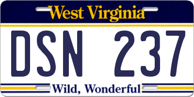 WV license plate DSN237