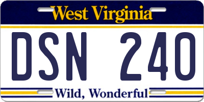 WV license plate DSN240