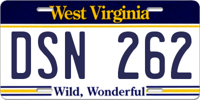 WV license plate DSN262