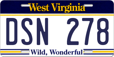 WV license plate DSN278