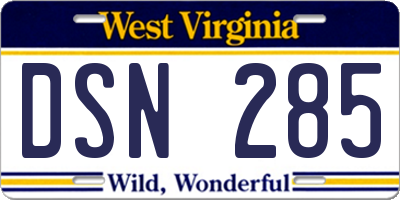 WV license plate DSN285