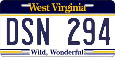 WV license plate DSN294