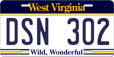 WV license plate DSN302