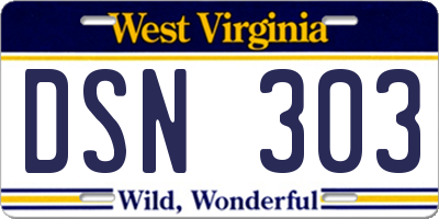 WV license plate DSN303