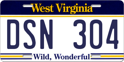WV license plate DSN304