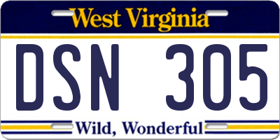 WV license plate DSN305