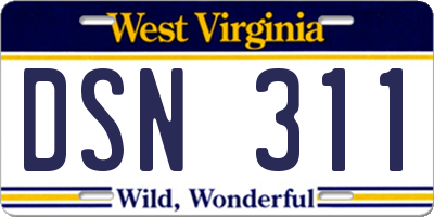 WV license plate DSN311