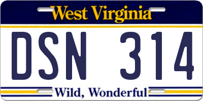 WV license plate DSN314