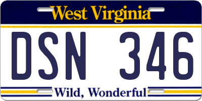 WV license plate DSN346