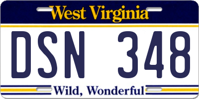 WV license plate DSN348
