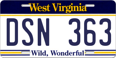 WV license plate DSN363