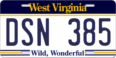 WV license plate DSN385