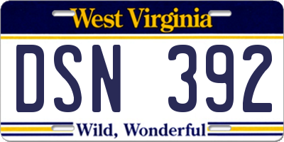 WV license plate DSN392